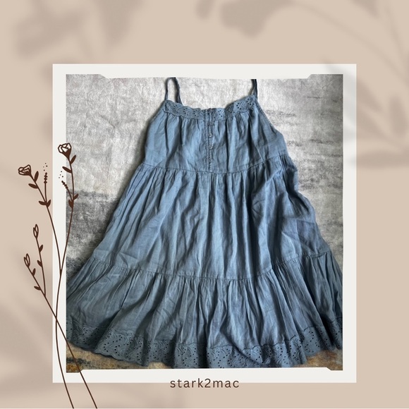 Blue Sleeveless Dress with Eyelet Hem - Picture 1 of 6